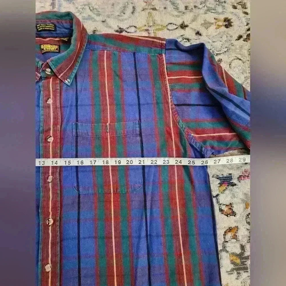 OshKosh B'gosh Vintage 90s Men's Blue Plaid Button Shirt, size Large - Picture 5 of 9